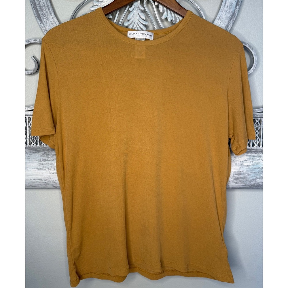 Vtg Evan-Picone Womens Mustard Yellow 100% Silk Short Sleeve Crew Neck Top Large